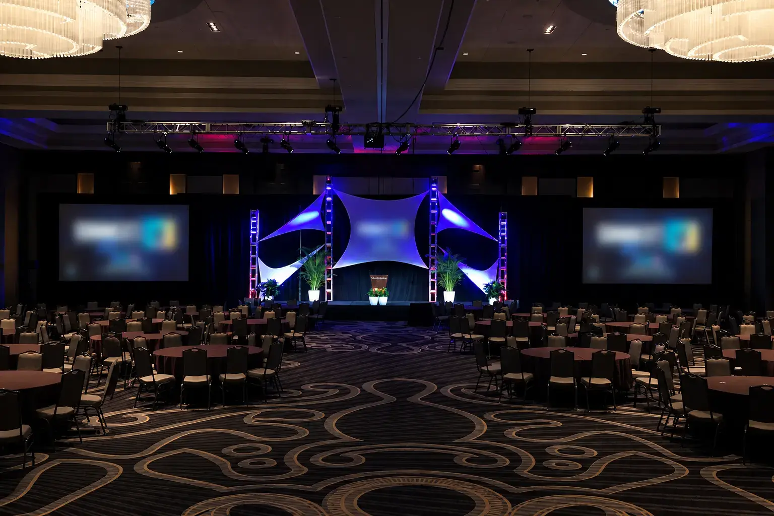 Corporate event ballroom with professional audio, video, stage and lighting production by SPL Production